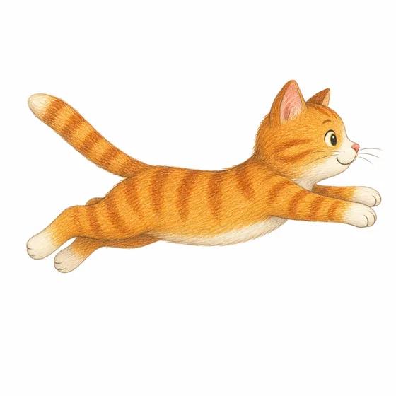 Buntstift-Illustration einer springenden Katze, seitlich in der Luft gestreckt